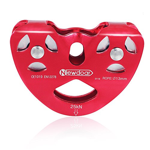 NewDoar Zip Line Pulley,25KN Double Tandem Speed Dual Trolley,CE Certified for Climbing,Rescue,Lifting Fixed Eye Pulley(Aluminum Wheel)