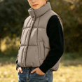 thumbnail image 5 of vokkrv Kids Waistcoat Sleeveless Zip Vest Jacket, Mid Size Children Warm Outerwear, Wind Resistant Casual Layering Coat for Boys Girls Winter Daily Wear Khaki 9-10 Years, 5 of 7