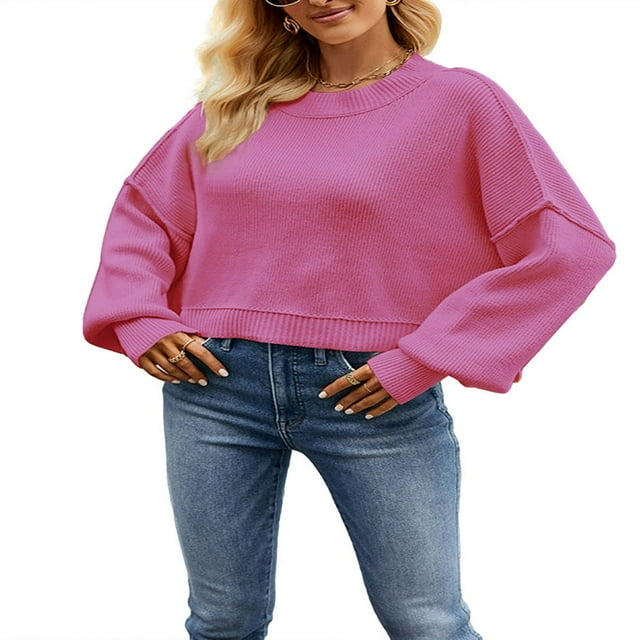 MesaSe Femmes Tricot Pull à Manches Longues Col Rond Solide Pull-Over Chaud