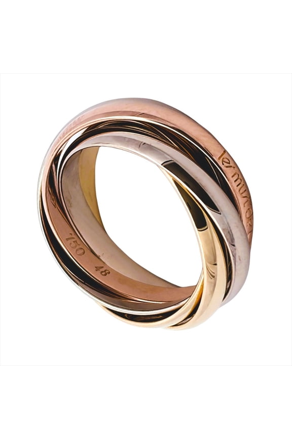 Pre-Owned Cartier Trinity Five-Row Ring, Size #48, 18K Yellow Gold (7.5g), Pink (18K White...