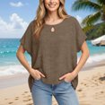 thumbnail image 6 of ClodeEU Women's Faux Linen Dolman Sleeve Short Sleeve Crewneck Top ,Loose Fit Casual Blouse Brown,Womens Plus M, 6 of 6