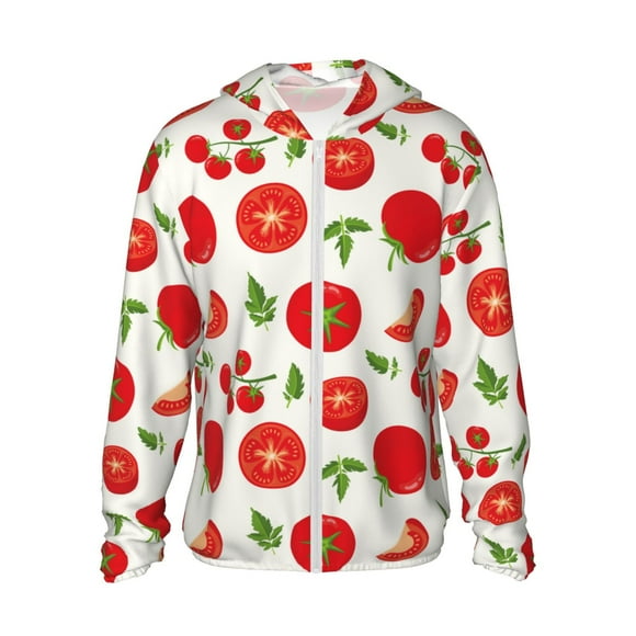 KLL Chandail à Capuchon de Plein Air à Manches Longues pour Hommes et Femmes avec Imprimé de Tomate Rouge Fraîche, Protection Solaire UPF 50+, Chemise de Performance pour la Pêche et la Randonnée - Petit