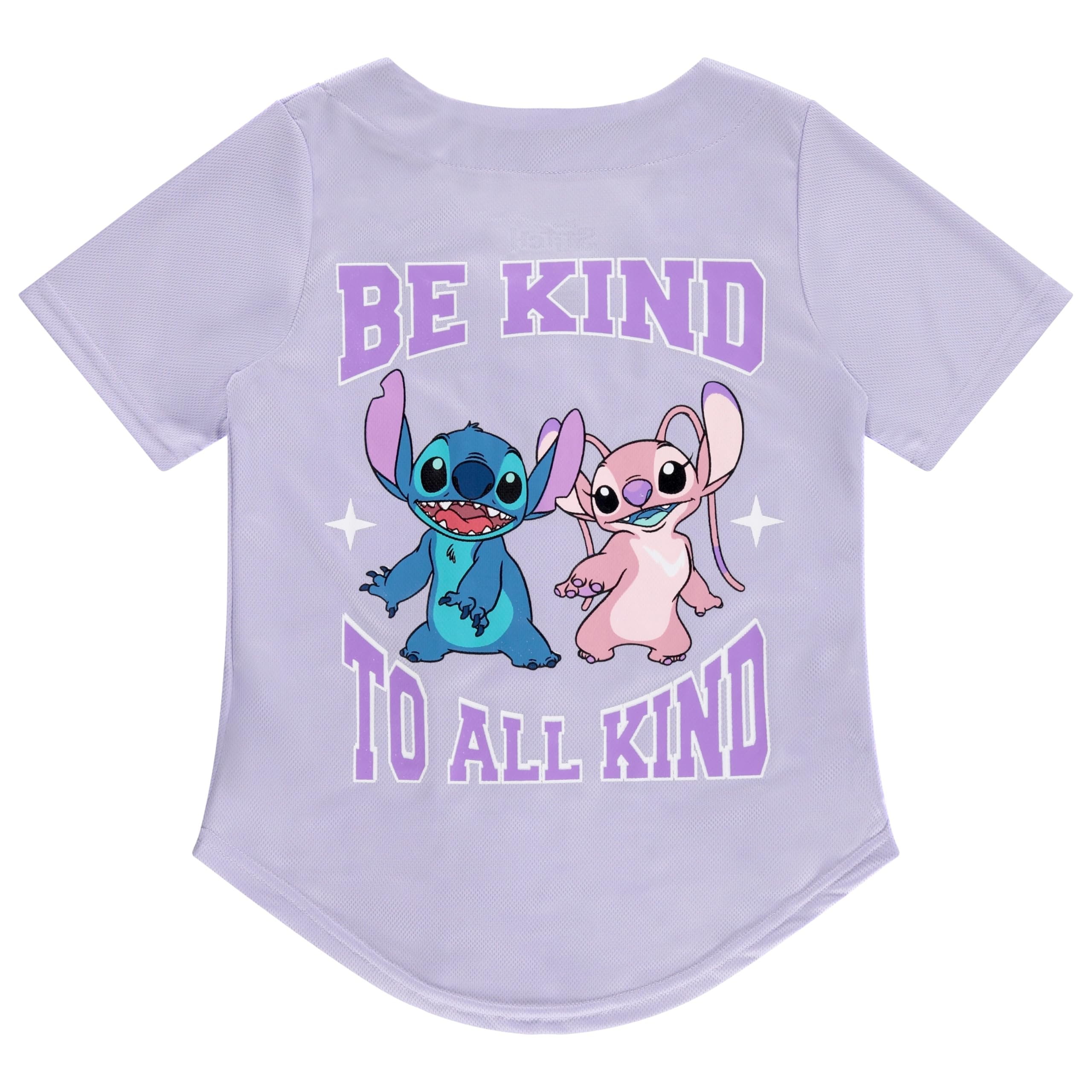 Disney Girls Baseball Jersey T-Shirt with Lilo & Stitch and Mickey Mouse- Girls Sizes 4-16 Lavender
