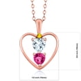 thumbnail image 2 of 18K Rose Gold Plated Silver Sky Blue Aquamarine Pink Created Sapphire and Yellow Sapphire Pendant Necklace for Women (0.92 Cttw, Gemstone Birthstone, Heart 5MM and 4MM, with 18 inch Silver Chain), 2 of 3
