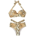 thumbnail image 3 of MKLEKYY Traje De Baño Mujer Natacion Print Piece Swimsuit High Tops+Shorts Two Ruched Wrap Women Two Waist Crop Up Bikini Push Front Retro Swimwear Snakeskin Piece Swimwears Tankinis Set, 3 of 6