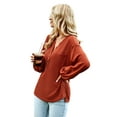 thumbnail image 4 of FASHIONWT Women Lantern Sleeve Henley Blouse Casual Knitted Tops, 4 of 4