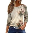 thumbnail image 6 of Tops for Women 3/4 Sleeves Printed T-shirt Blouse Round Neck Casual Top,Womens Tops Plus Size Khaki XXL, 6 of 6