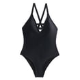 thumbnail image 3 of Gibobby Traje de Baño Sexy Bikini Mono de mujer Trajes de baño Color sólido Hueco Sexy Deep V Adelgazante Traje de baño Cuello en V Traje de baño(Negro,G), 3 of 4