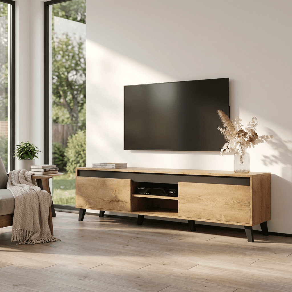 Nord II TV Stand for TVs up to 75", Mid-Century Modern Matte 67" Entertainment Center, TV Media Console with Storage Cabinets