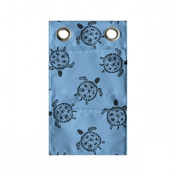 Turtle Hanging Pocket Organizer, Aquatic Sea Animal in Oriental Bohemian Ornamental Tortoiseshell, Printed Polyester Storage Bag with Pockets, 9" x 16", Azure Blue and Charcoal Grey