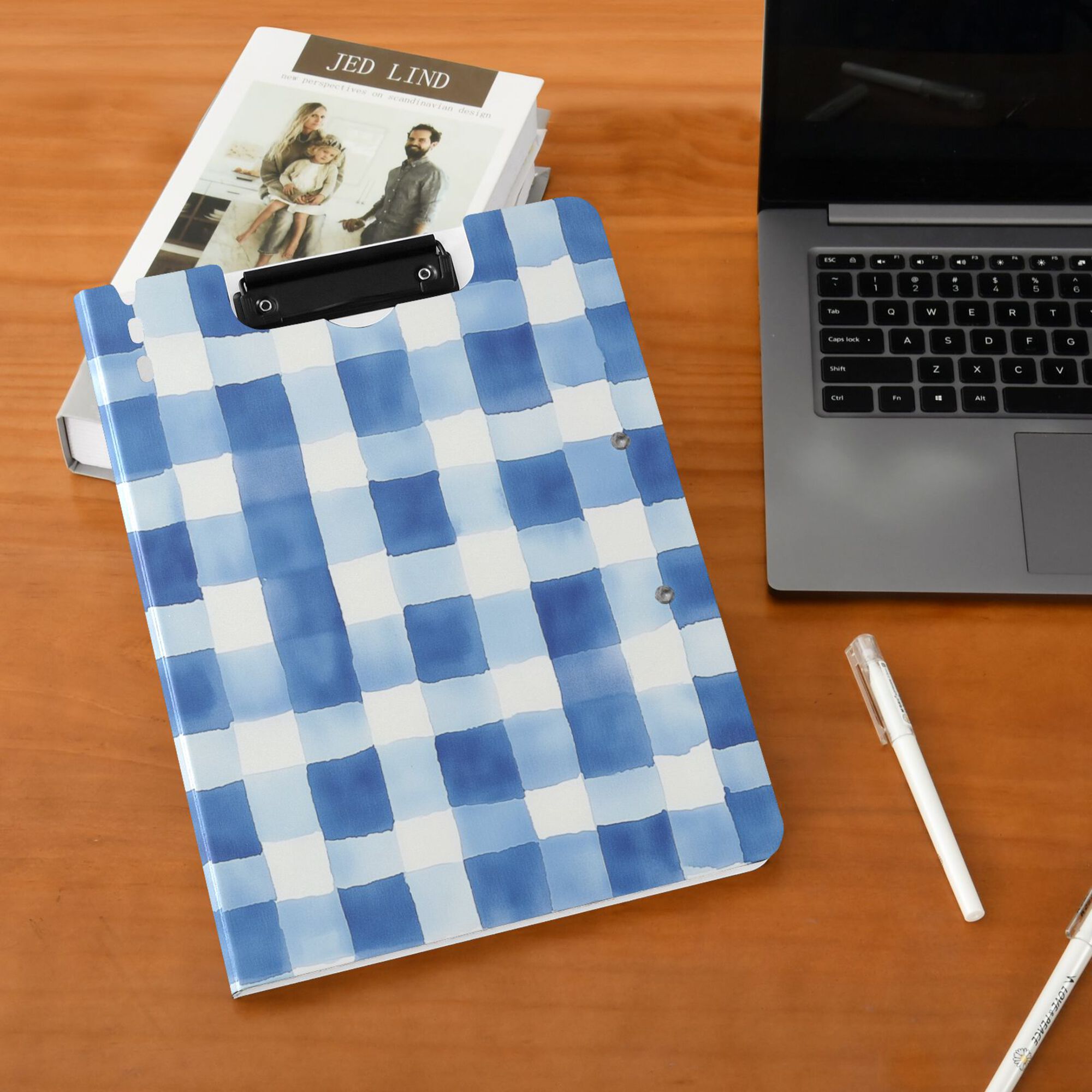 FORMRS A4 Clipboard Folder with Pen Holder Horizontal Foldable School Office Binder, Blue Plain