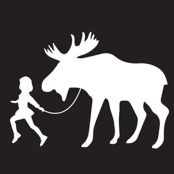 Girl Leading A Moose Vinyl Decal Sticker | Cars Trucks Vans SUVs Laptops Walls Windows Cups | White | 7 X 5.1 | KCD2141