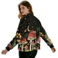 thumbnail image 3 of COEQINE Women's Bomber Jacket Zip Up Varsity Jackets with Pockets, Casual Fashion Motorcycle Coats Cropped Tops Stand Collar Outerwear Windbreaker, X-Large, Mushroom Snail Floral Starry, 3 of 7