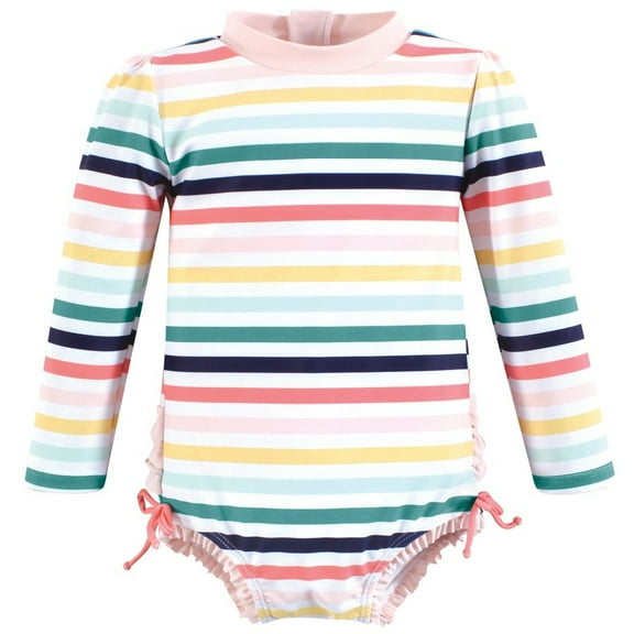 Hudson Baby Girls Rashguard Toddler Swimsuit, Sunset Stripe, 2T