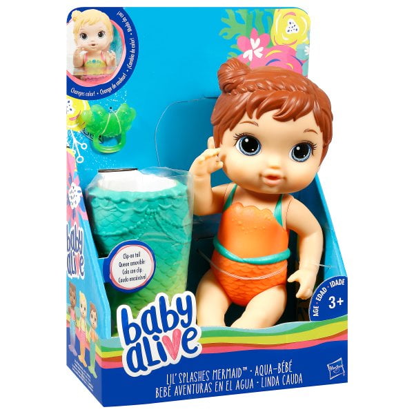 Hasbro Baby Alive Lil' Splashes Mermaid Aqua Bebe Doll Changes Color in Water for sale online 