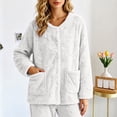 thumbnail image 5 of Moxiu Bed Jackets Womens Cozy Soft Fleece Plush Jacket Floral Texture Pajama Top with Pockets Button Front Lounge Sleepwear White,S, 5 of 9