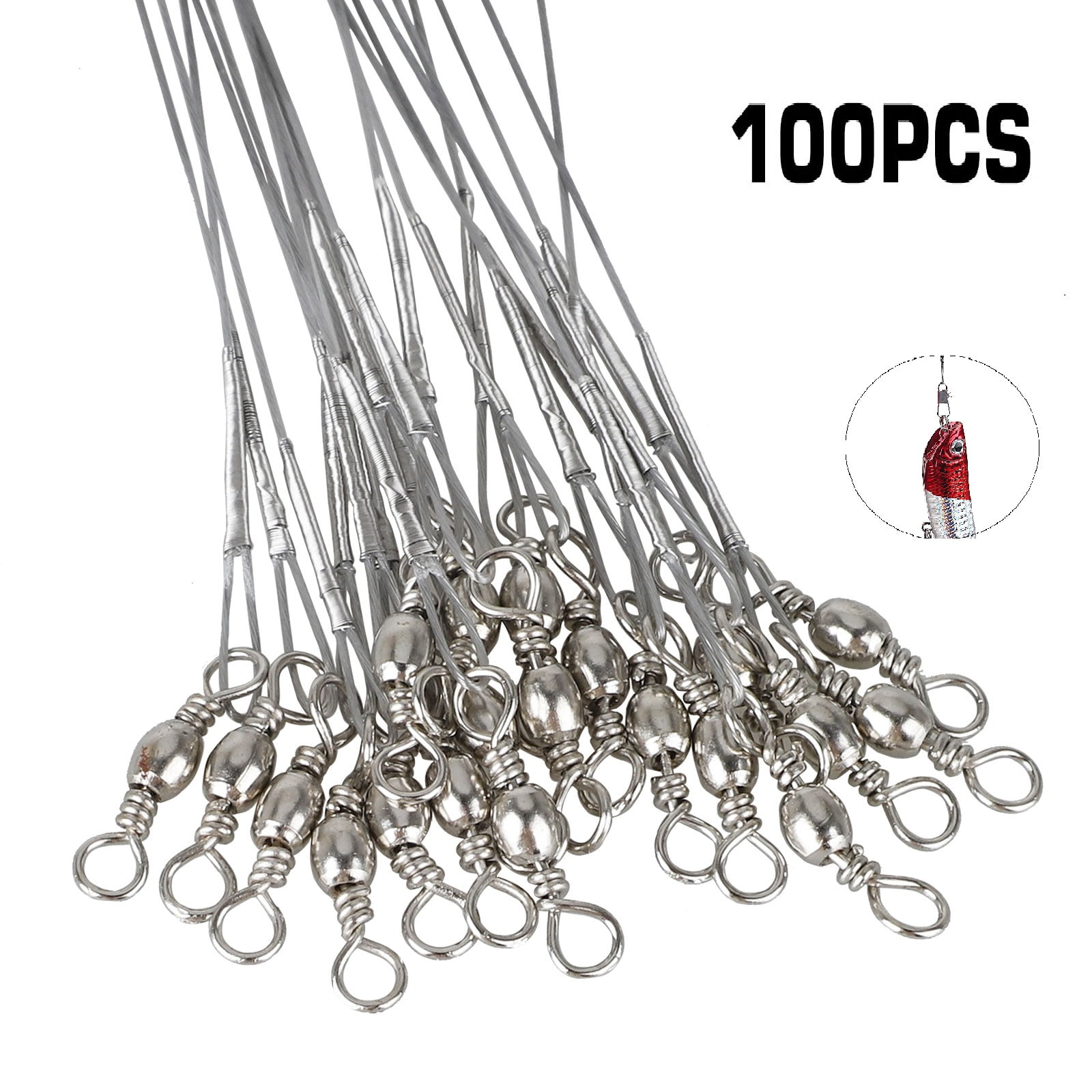 100pcs/lot  Stainless Steel Fishing Wire Leader with Snap and Swivel 12~30cm 