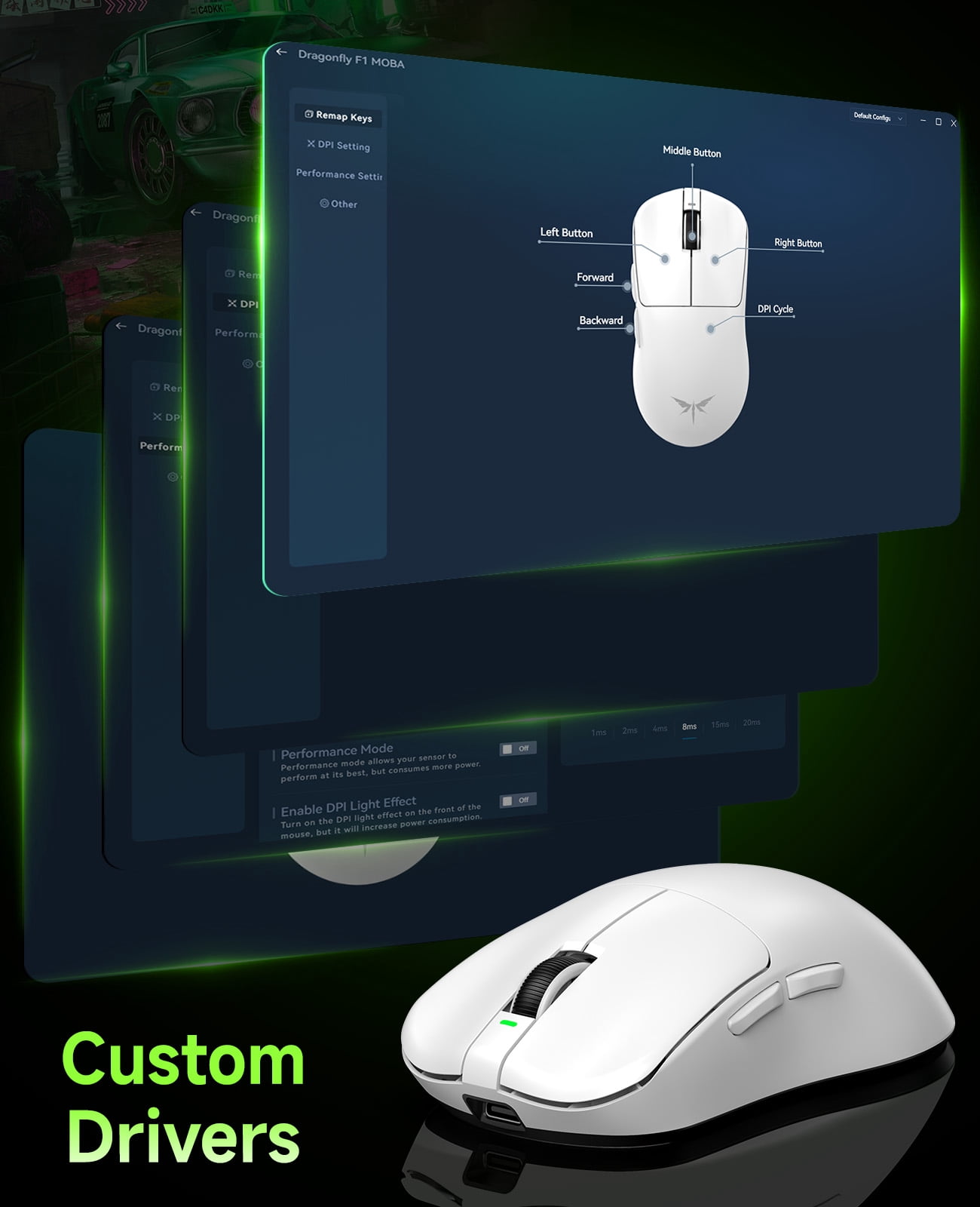 qaf Ultra Lightweight Wireless Gaming Mouse, 55g Tri-Mode Bluetooth/2.4G/USB-C Wired Mouse，Rechargeable 2.4G Cordless&Wired Mouse, 130Hrs Battery Life, for Laptop, PC, Mac-F1MOBA Black