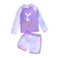 thumbnail image 3 of Girls Rash Guard Two Piece Swimsuit - Long Sleeve Bathing Suit with UPF 50+ Sun Protection Full Length Pants Scale Print Swimwear for Kids Ages 3-8(Purple2/5Y), 3 of 9