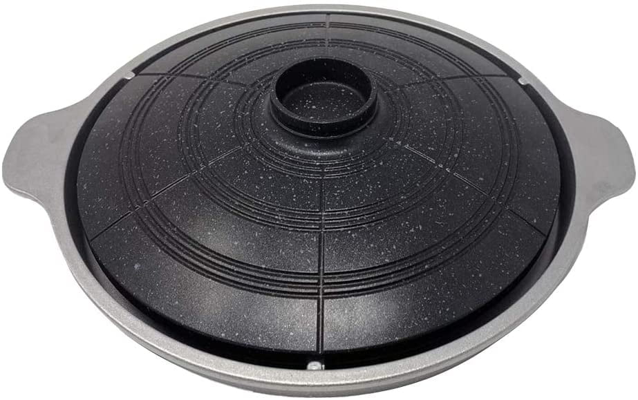KD HOME Korean BBQ Grill with Drain, Traditional Cauldron Shaped Aluminum Gama Pot Lid Grill, Perfect for Grilling Vegetable Egg Port Beef Meat Garlic & More. Made in Korea, 11.5 inch