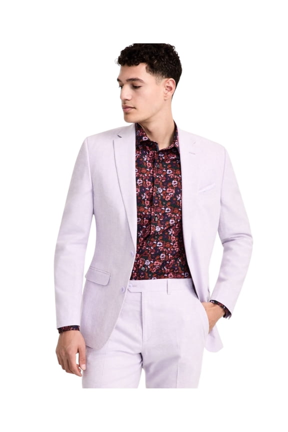 Mens Slim fit Suit Jacket Blazer 36 S Lilac Purple Solid Linen