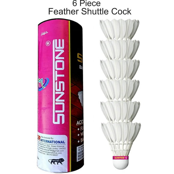 Sunstone F 206 Badminton Feather Shuttlecock , Good Furnished Quality, Made Of Good Cork Base , Excellent Flight & Balance | White , Pack Of 6
