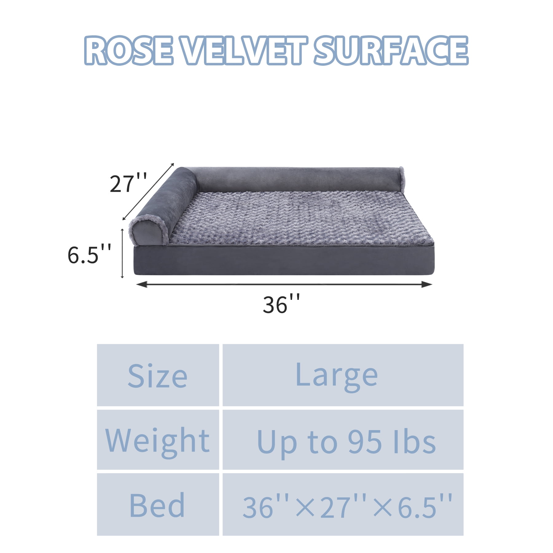 KSIIA Washable Pet Couch Bed for Large Dogs，36"x27" Orthopedic Dog Bed with Non-Slip Bottom