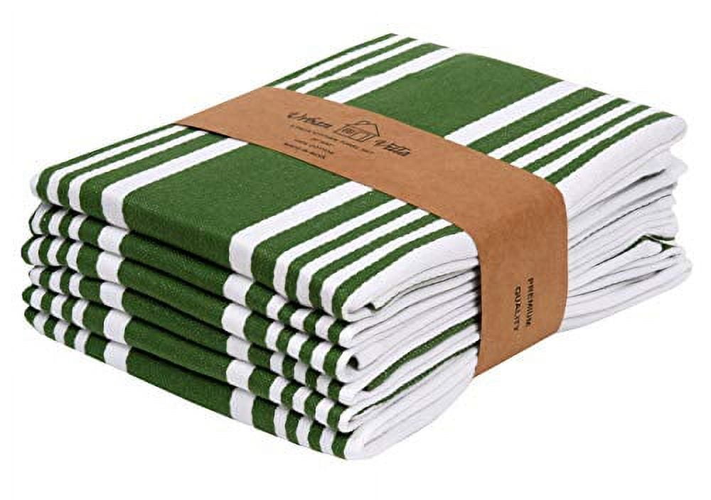 Urban Villa Kitchen Towels (20x30 Inches 6 Pack) Extra Large Premium Dish Towels for Kitchen Green & White Dish Cloths Highly Absorbent 100% Cotton Kitchen Hand Towels with Hanging Loop Tea Towels