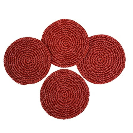 

Fennco Styles Handmade Crochet Cocktail Drink Coasters 5-Inch Round Set of 4 - Red Doilies for Everyday Use Holiday Farmhouse Décor Tea Party and Special Occasion