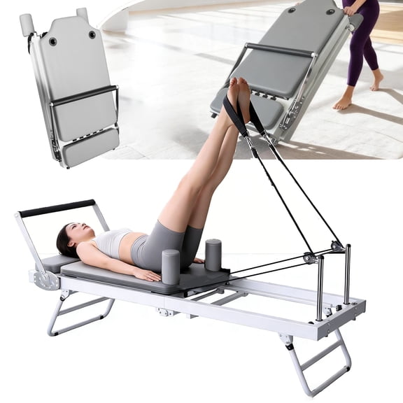 71" Pilates Reformer Machine Foldable, Pilates Exercise Equipment, Reformer Pilates Equipment, Pilates Equipment with Dual Resistance Springs for Home Training