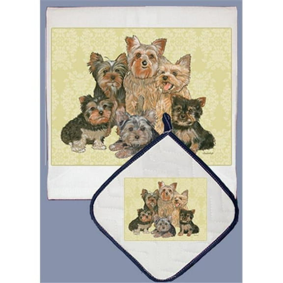 Pipsqueak Productions DP544 Dish Towel and Pot Holder Set - Yorkie Family