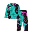 thumbnail image 2 of Bingfone Womens Pajama Sets Rex Dinosaur With Sunglasses Print,Long Sleeve Loungewear Pajamas Set-Small, 2 of 9