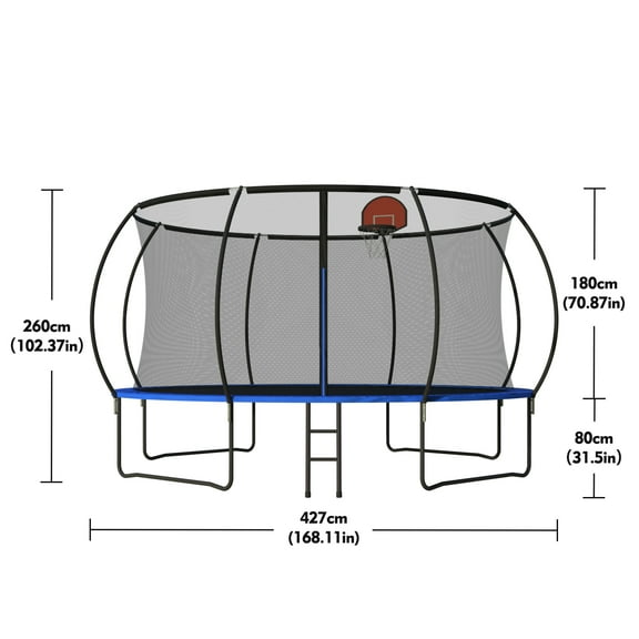 14FT Pumpkin Trampoline with Hoop, Enclosure Net & Ladder