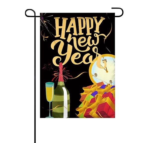 Yardvibe ABC 12x18 Inch Happy New Year Double Sided Garden Flag, Washable Spun Polyester Welcome Holiday Yard Flag for Outdoor Decor