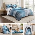 thumbnail image 6 of King Quilt Set 96''x106'', Teal Blue Lightweight Bedspread Coverlet Set with 2 Pillow Shams, Modern Oil Painting Abstract Ombre Geometric Breathable All Season Quilt Bedding for Bedroom/Guest Room, 6 of 9