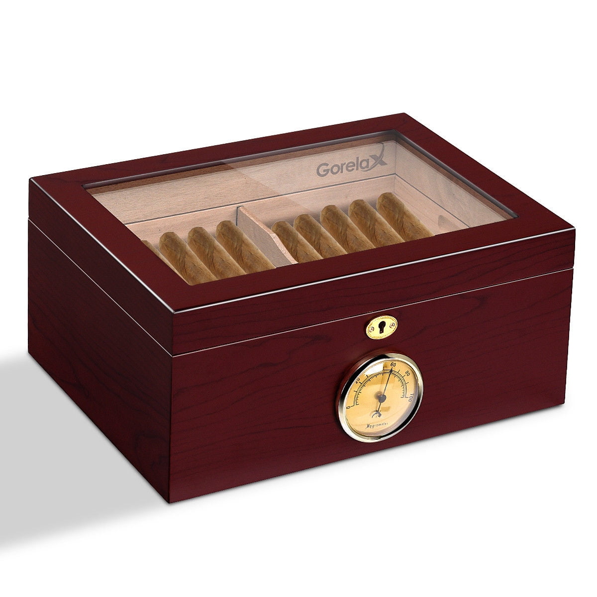 Gymax 75100 Lockable Cigar Humidor Storage Box Desktop Glasstop