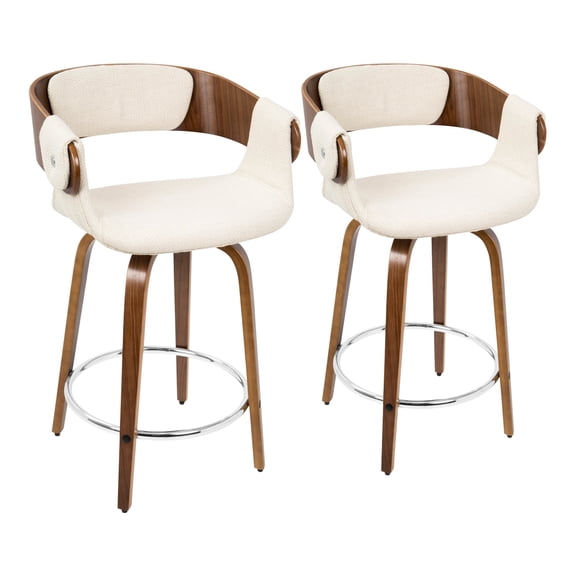 Elisa Mid-Century Modern Counter Stool in Walnut and Cream Fabric by LumiSource - Set of 2