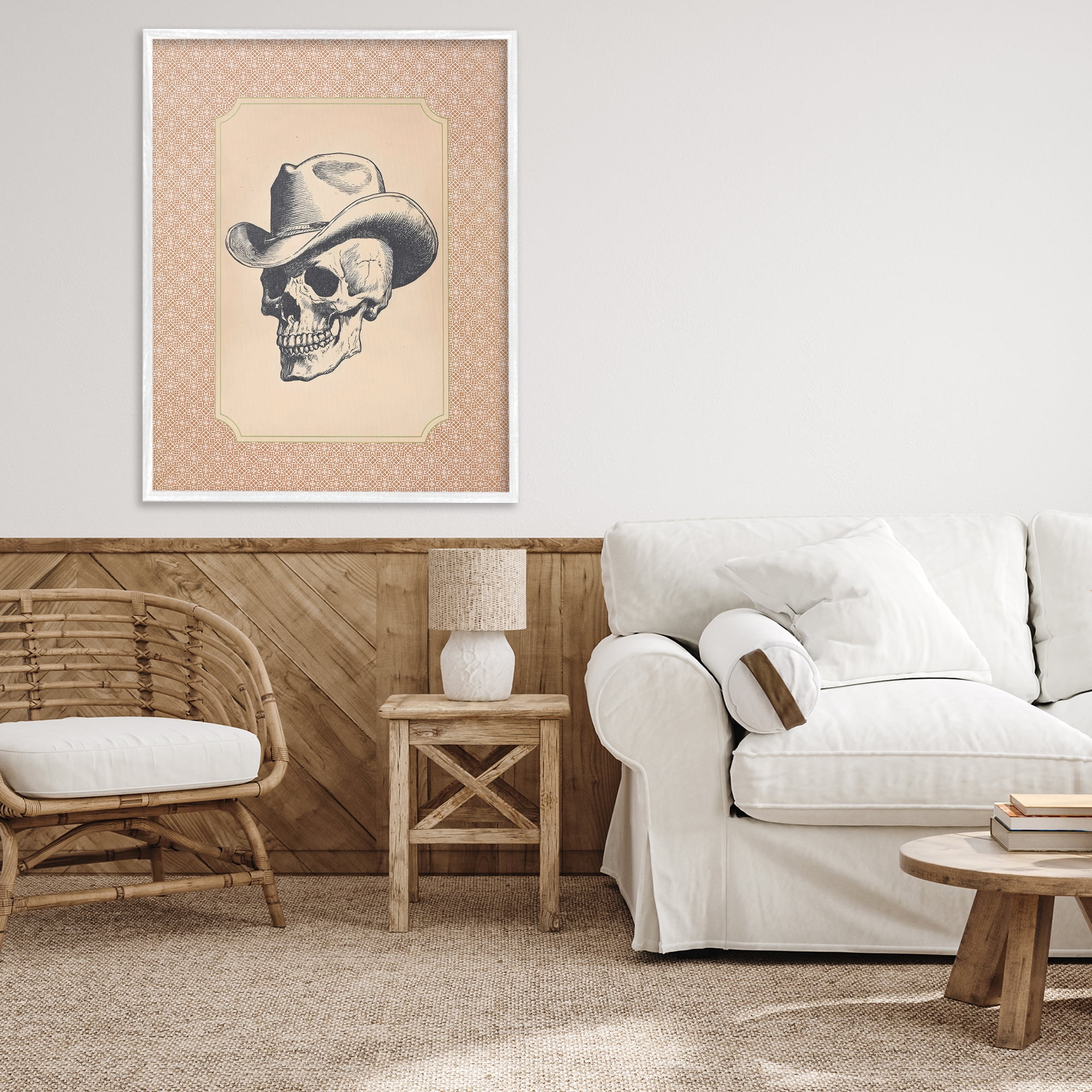 Vintage Cowboy Skull White Framed Giclee Art, design by Arlington Prints