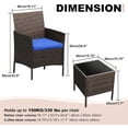 thumbnail image 2 of IdealHouse 3-Piece Patio Furniture Set – Outdoor Rattan Wicker Chairs, Cushions, Glass Top Table, Weather Resistant, for Porch, Garden, Poolside – Brown Four-Line Rattan & Peacock Blue Cushion, 2 of 8