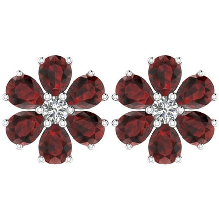 Red Garnet Birthstone Flower Earrings