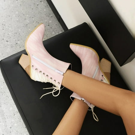

Akiihool Work Boots for Women Cowboy Boots for Women Fashion Retro Pointed Toe Heel Pointed Toe Fashion Festival Boots (Pink 9)
