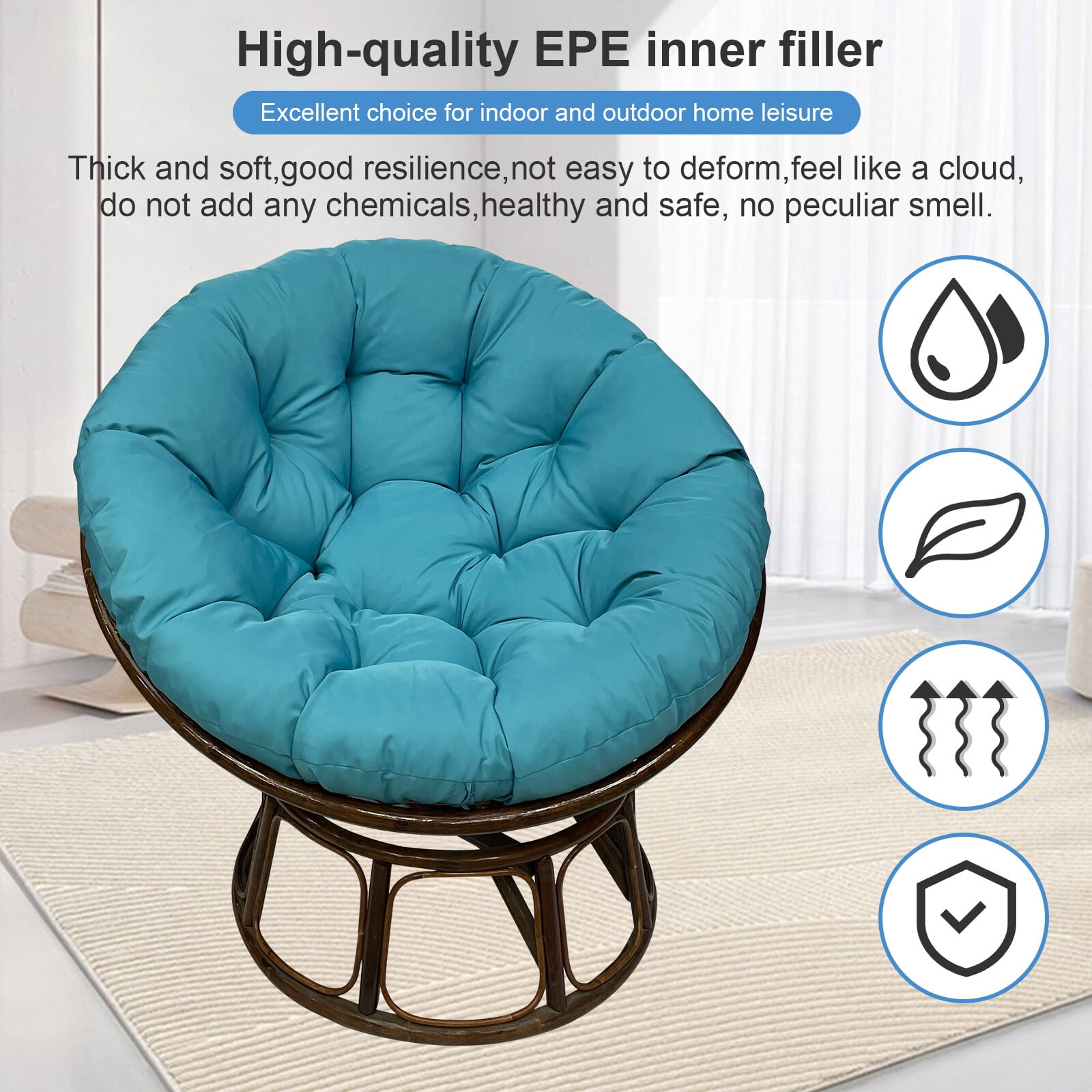 JIAN YA NA Indoor Outdoor Papasan Cushion, 47-inch Hanging Egg Chair Cushion Replacement (Without Chair), Blue
