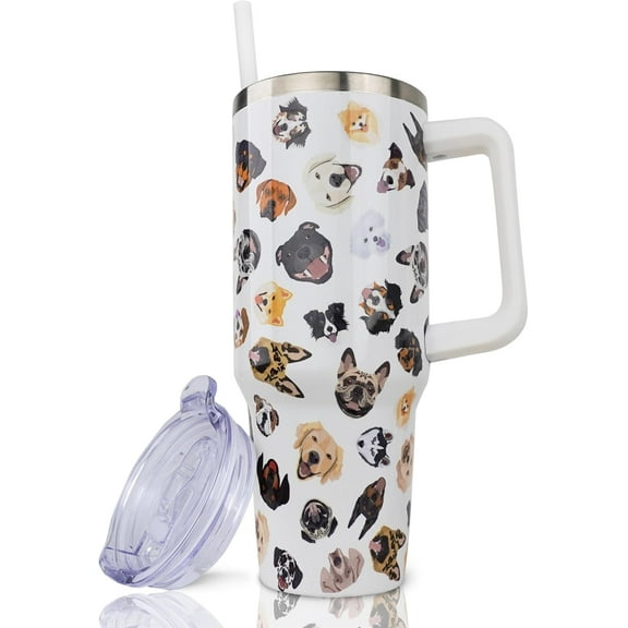 40 oz Dog Tumbler with Handle and Straw, Stainless Steel Insulated Dog Tumbler 40 oz, Reusable Dog Travel Mug with Leak Proof Lid, Dog Lovers Gifts for Women