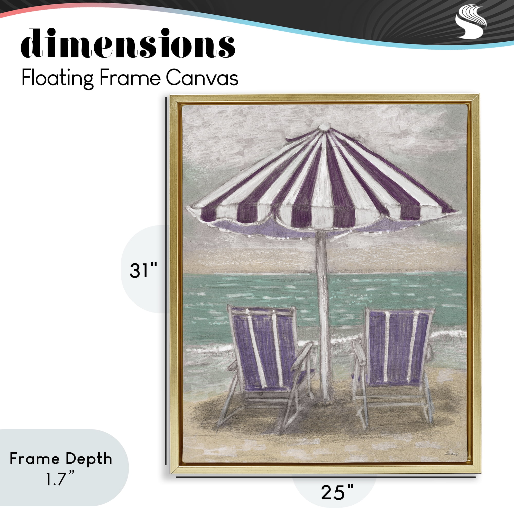 Stupell Industries Umbrella & Chairs on Beach Gold Framed Floater Canvas Wall Art, design by Patti Bishop