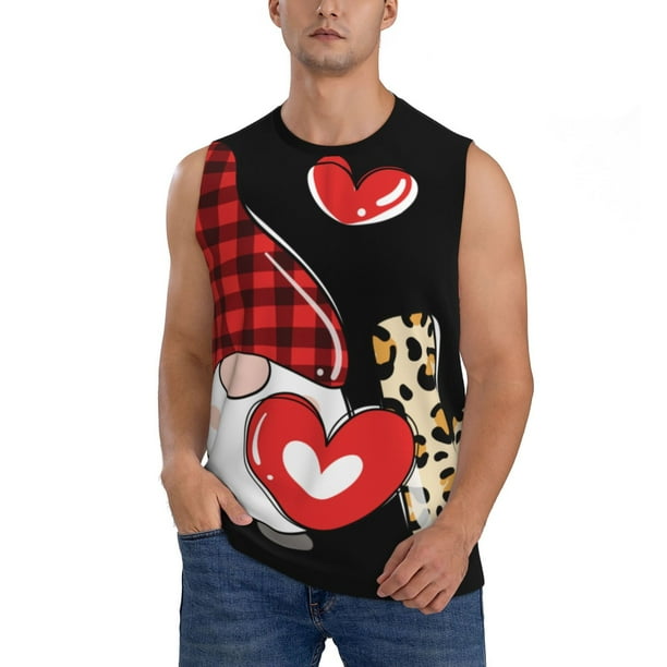 Fotbe Love Gnomes Men's Camiseta sin Mangas Estampada para Hombres, Playera Casual para Gimnasio, Entrenamiento, Playa-X-Large