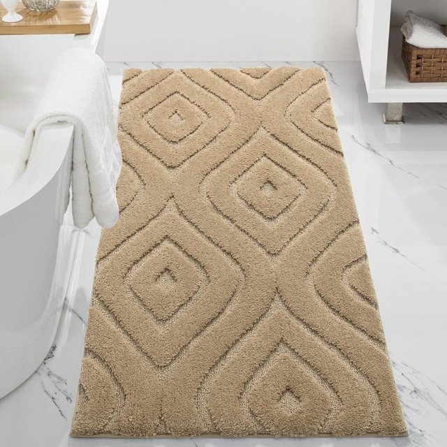 DEXDE Bathroom Runner Rugs 24x60 Long Bath Rug Non Slip Soft Washable Large Bath Mats for Bathroom Bedroom Hallway Kitchen Floor Carpet Modern Boho Decor, Beige