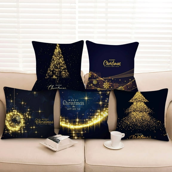Floleo Christmas Gold Throw Pillow Covers Xmas Cases Decorations 18X18 Decor Indoor Home Soft Velvet Decorative Cushion For Sofa Couch Tree Snowflake Reindeer