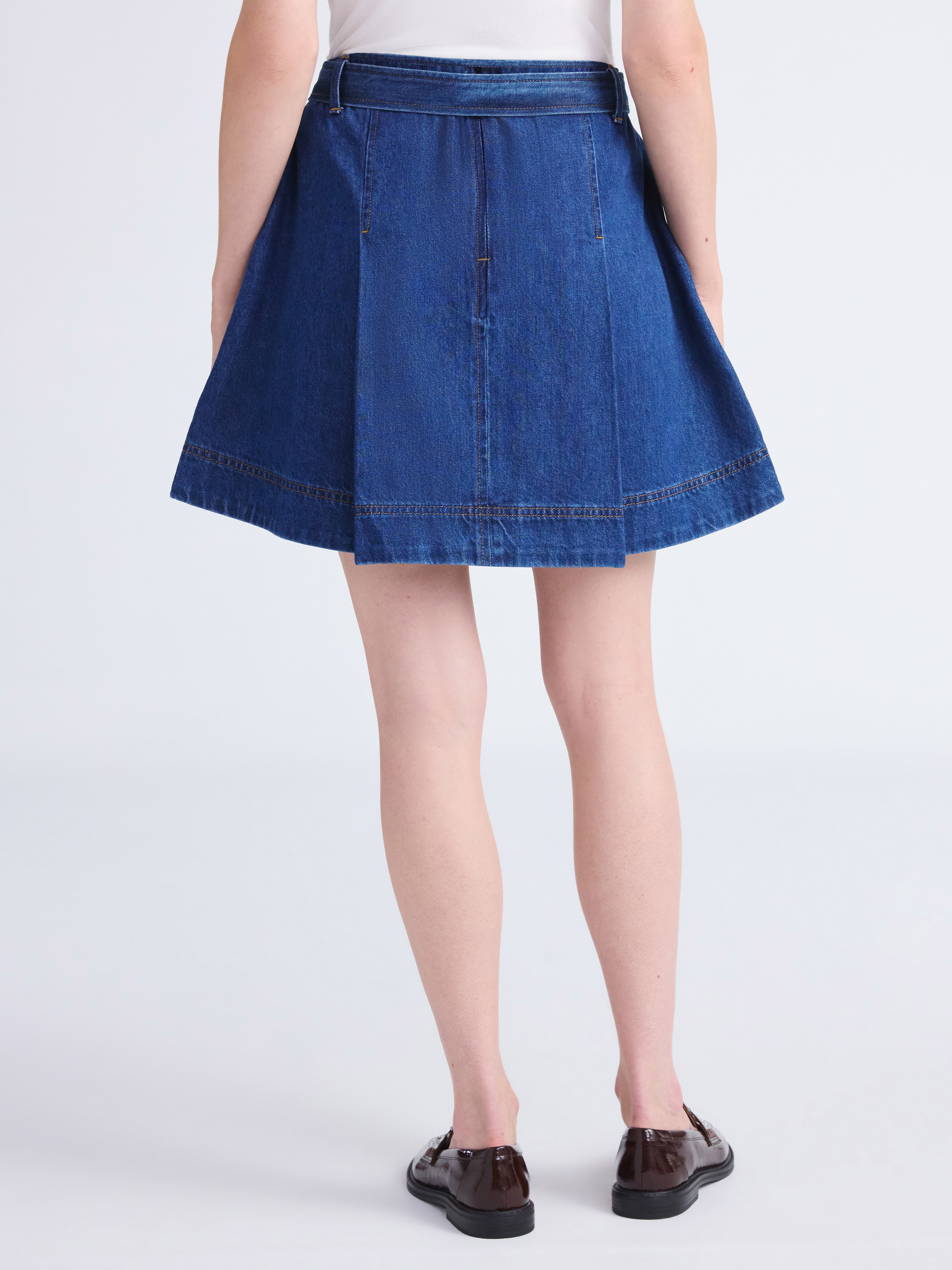 Free Assembly Women's Pleated Denim Mini Skirt with Belt, Sizes 0-20