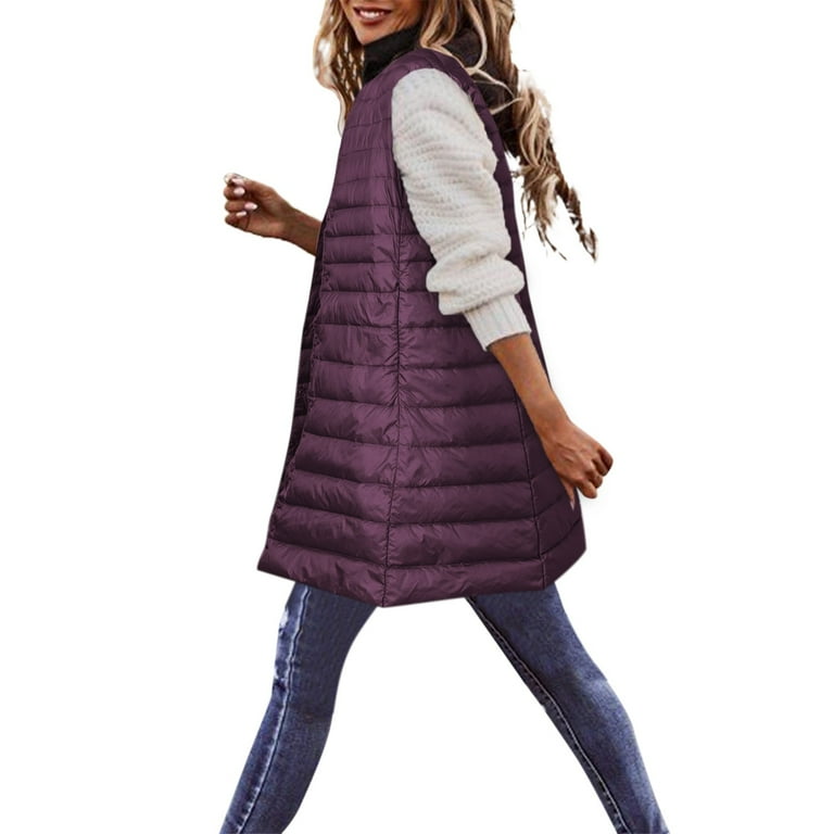 njshnmn Women s Outwear Vest Quilted Down Filled Hooded Vest for Fall and Winter Purple XS