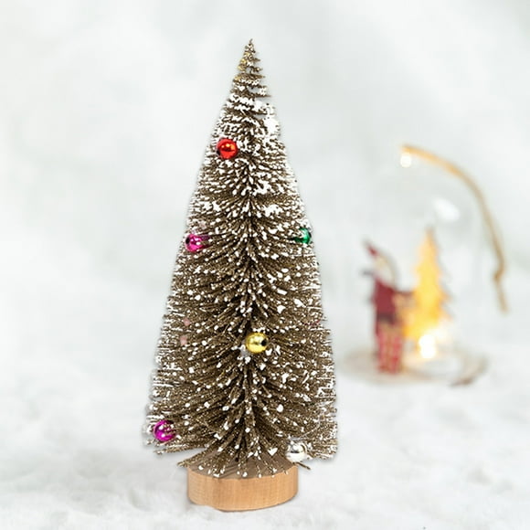 Dvkptbk Miniature Sisal Frosted Christmas Tree, Mini Bottle Brush Trees, Plastic Tabletop Christmas Tree Ornaments, Miniature Pine Tree for Christmas Decorations Home Table Top Party (Brown)